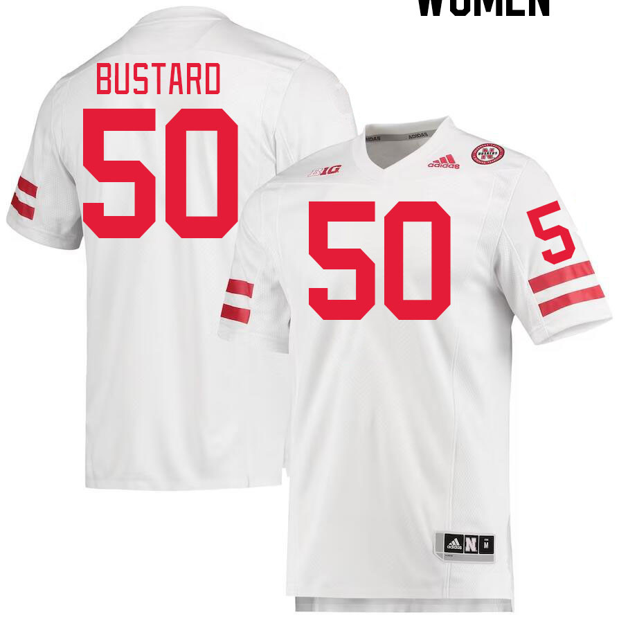 Women #50 Noah Bustard Nebraska Cornhuskers College Football Jerseys Stitched Sale-White - Click Image to Close